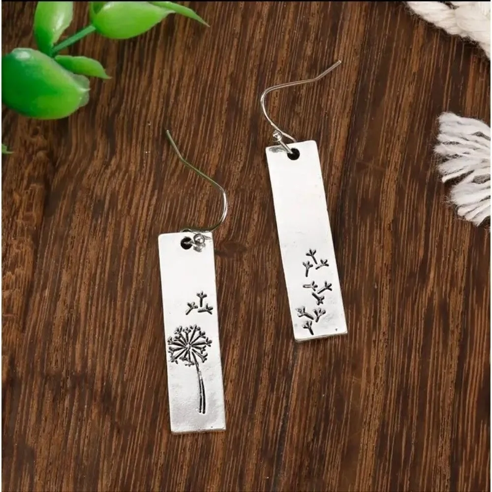 MINIMALIST dandelion wishes silver drop earrings